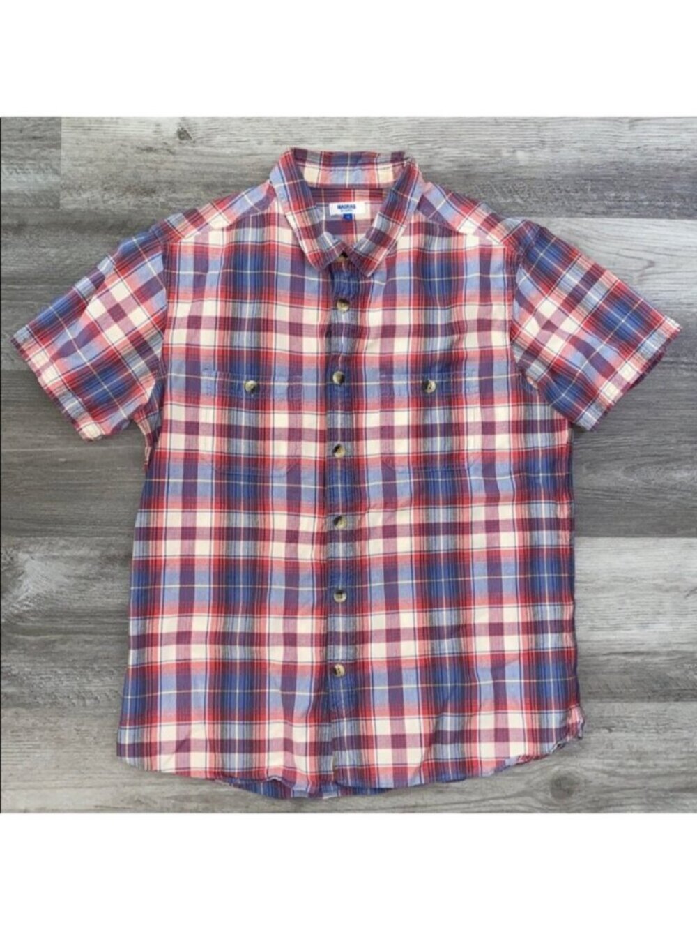 Madras by A.P.C. 100% Cotton Plaid Button Up Shirt Short Sleeve Golf Prep Medium